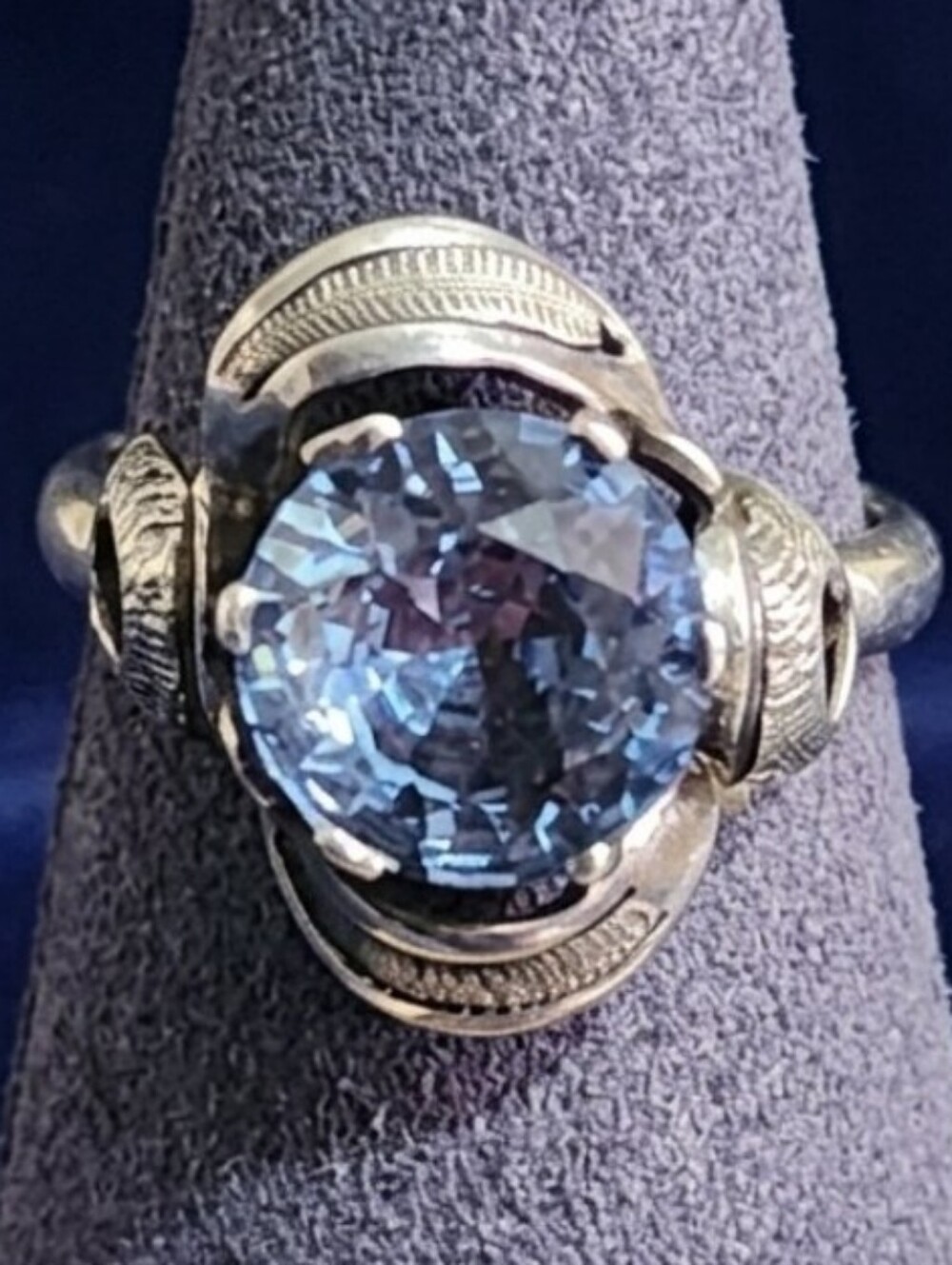 Vintage Taxco Mexican Sterling Silver Blue Topaz Cocktail Ring Sz 10